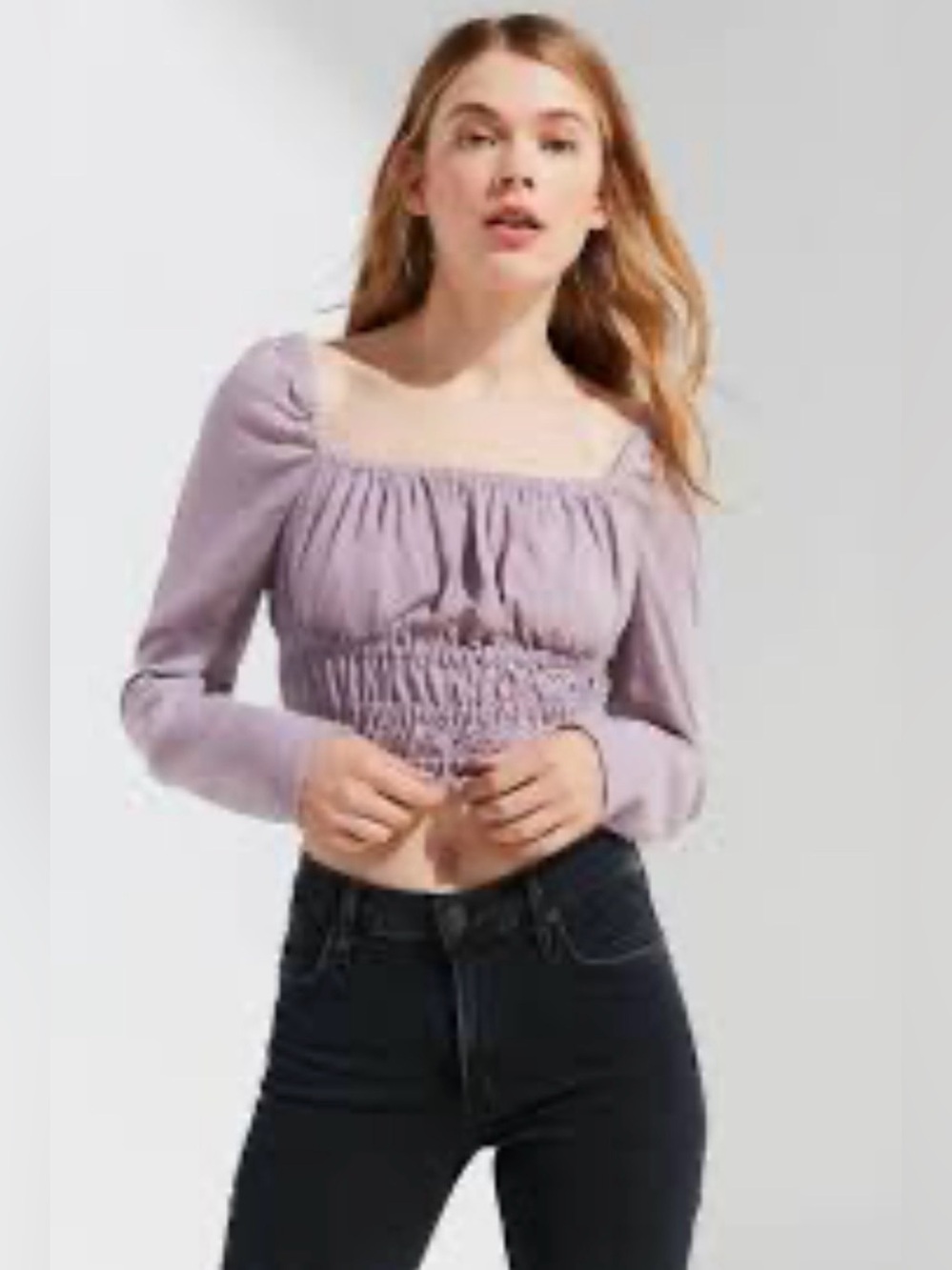 Urban Outfitters Sz S/P Lilac Smocked Ruffle Crop Top Peasant sleeves